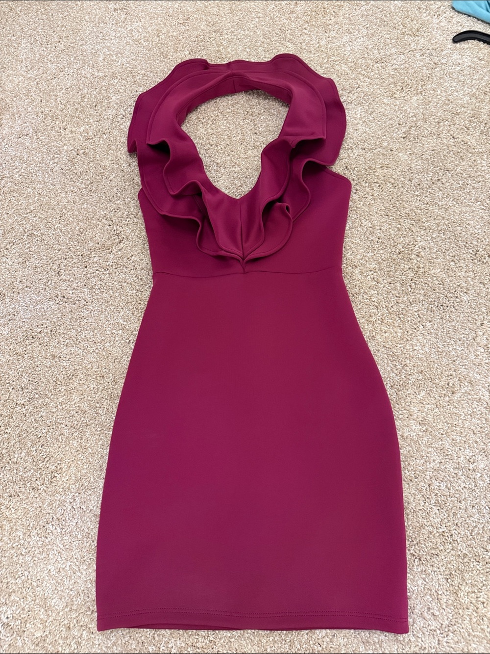 NWT- Foreign Exchange Ruffle Halter Mini Dress in Berry